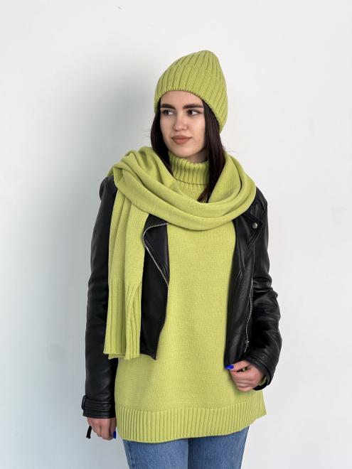 В'язаний комплект жіночий шапка та шарф яблуневий