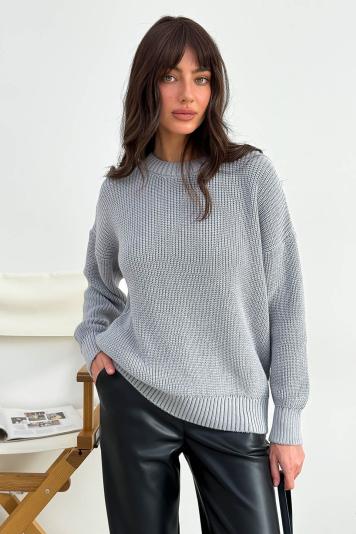 Джемпер зі спущеним плечем сірий Cotton