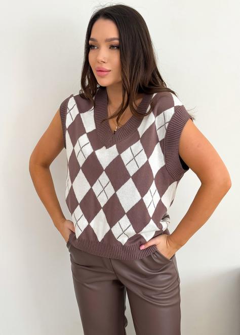 Жилетка в'язана жіноча Ромб коричневий