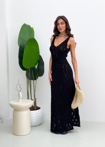 Ажурна літня сукня довга чорна