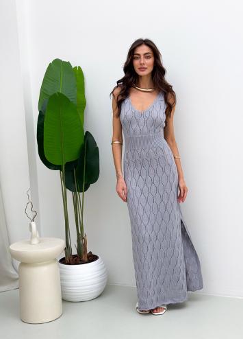 Ажурна літня сукня довга сіра-лаванда