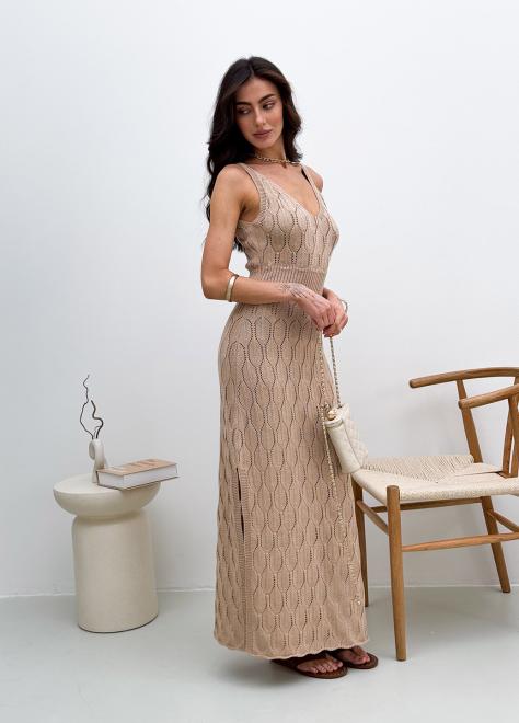 Ажурна літня сукня довга бежева