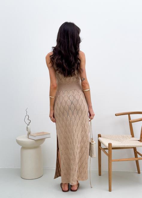 Ажурна літня сукня довга бежева