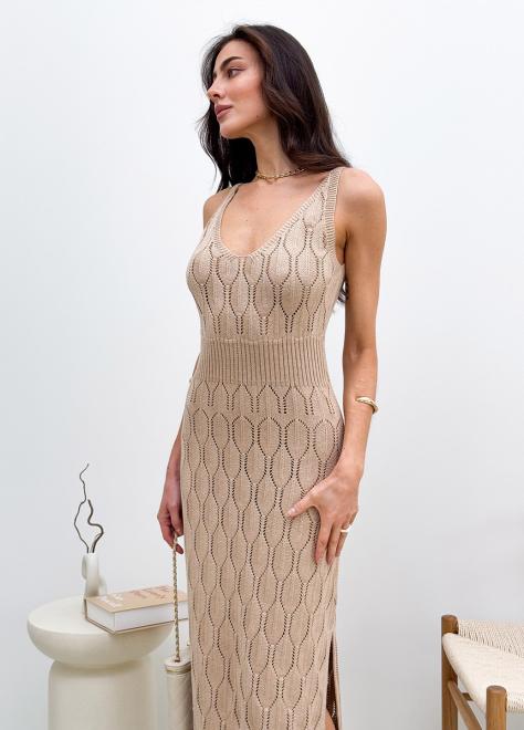 Ажурна літня сукня довга бежева