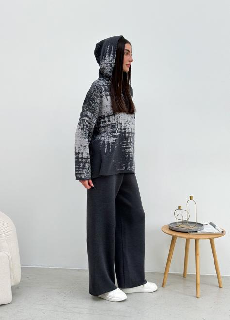 В'язаний жіночий костюм світшот зі штанами графітовий Vibe
