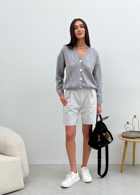 Кардиган женский ажурный серый