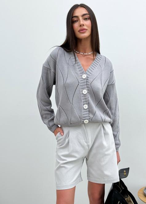 Кардиган женский ажурный серый