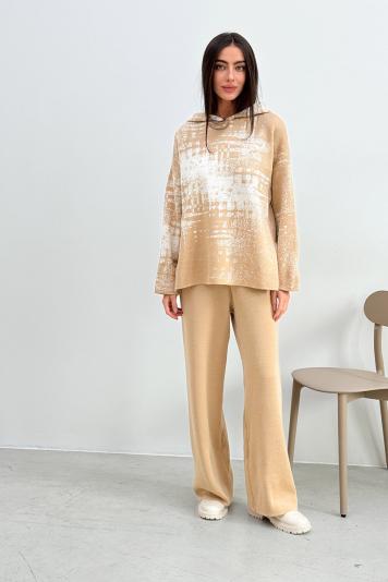 В'язаний жіночий костюм світшот зі штанами бежевий Vibe В'язаний жіночий костюм світшот зі штанами бежевий Vibe