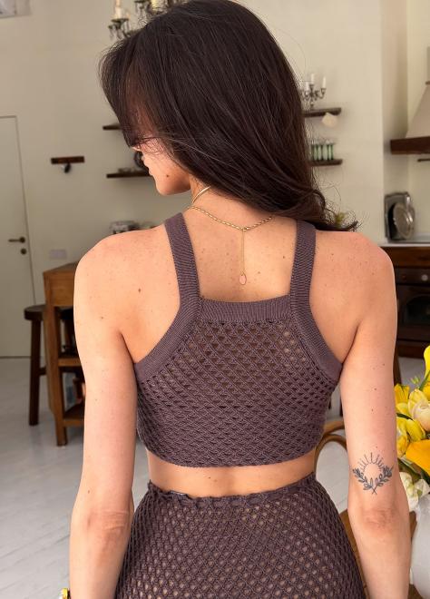 Пляжний костюм топ зі спідницею Хлоя кавовий