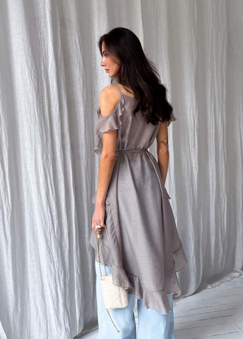 Блузка с воланами длинная кофейная