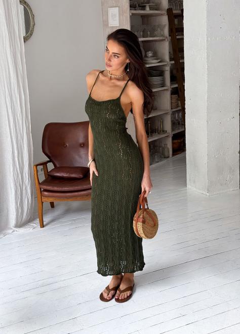 Пляжна сукня Мереживо оливкова