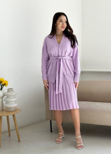 Костюм жіночий трійка зі спідницею плісе Joy бузковий