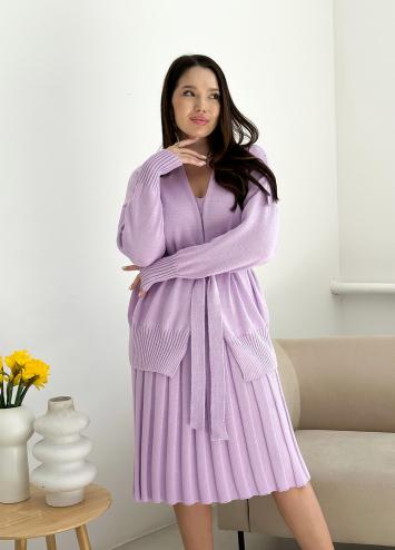 Костюм женский тройка с юбкой плиссе  Joy сиреневый
