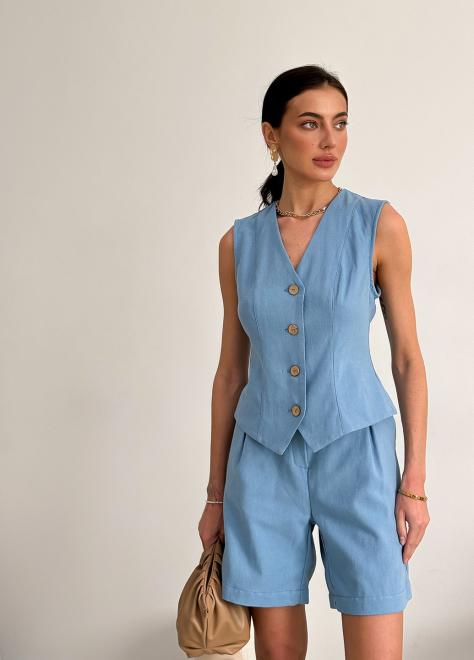 Женский костюм летний с шортами и жилетом Глубой