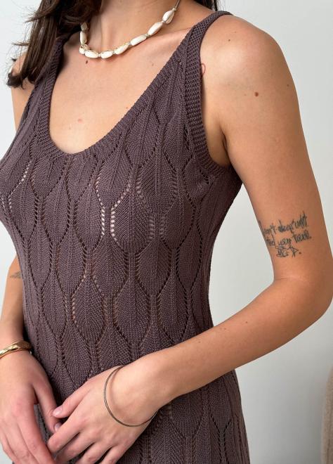 Ажурна літня сукня коротка кавова