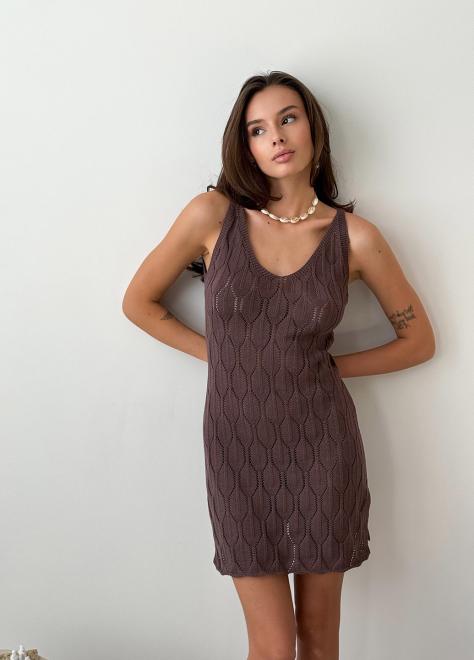 Ажурна літня сукня коротка кавова