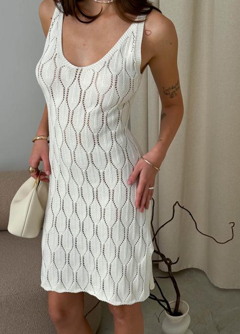 Ажурна літня сукня коротка молочна