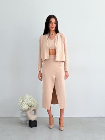 Женский костюм тройка с юбкой Беж Женский костюм тройка с юбкой Беж