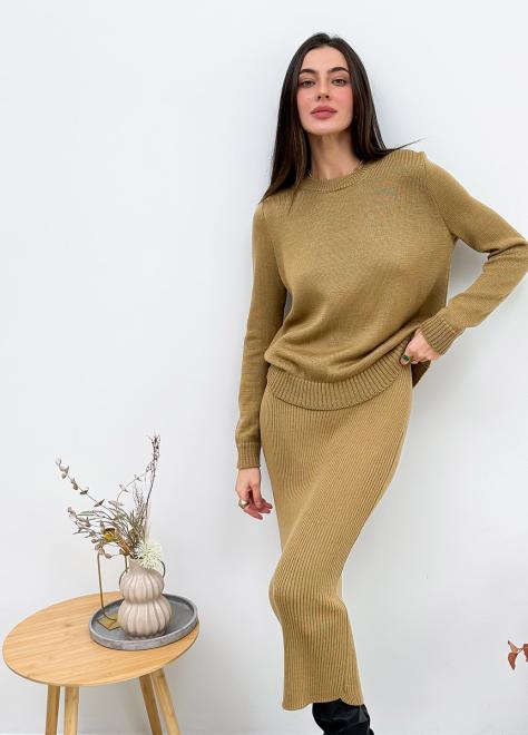 Костюм вязаный джемпер с юбкой Jolie кемел