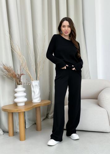 Жіночий в'язаний костюм джемпер з брюками Jolie чорний