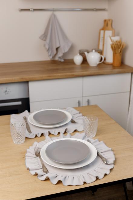 Кругла серветка сет з рюшем Каберне сіра