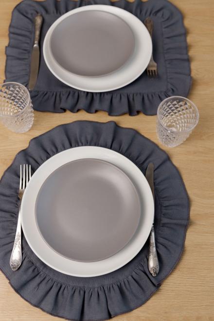 Серветка сет з рюшем Каберне графіт