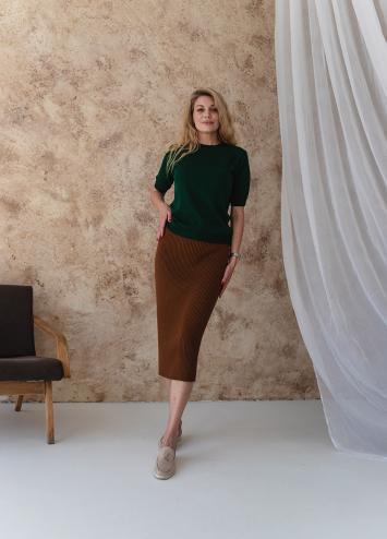 Костюм жіночий футболка зі спідницею смарагд-кориця Костюм жіночий футболка зі спідницею смарагд-кориця