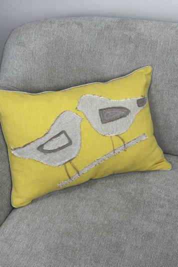 Подушка декоративна жовта Пара пташок