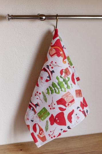 Рушник вафельний Санта на білому