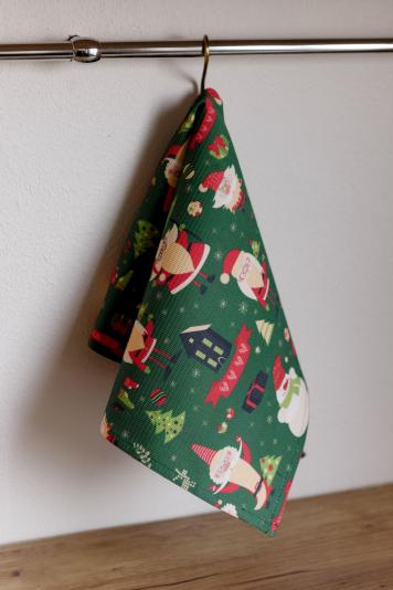 Рушник вафельний Санта на зеленому
