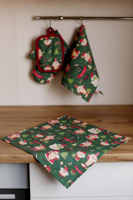 Рушник вафельний Санта на зеленому