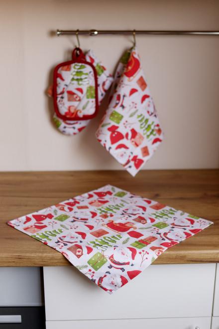 Рушник вафельний Санта на білому