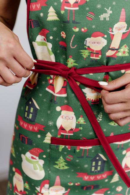 Набор новогодний 3 ед рукавица,прихватка и фартук Санта на зеленом