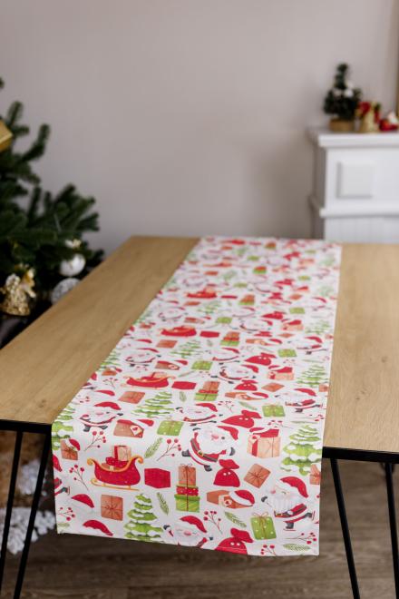 Новорічна доріжка на стіл Санта на білому