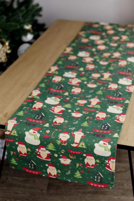 Новорічна доріжка на стіл Санта на зеленому