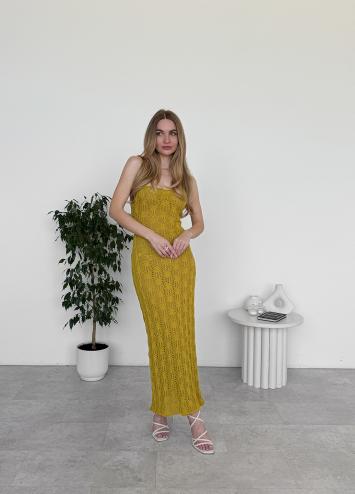 Пляжна сукня Мереживо гірчична Пляжна сукня Мереживо гірчична