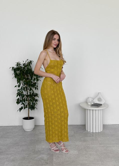 Пляжна сукня Мереживо гірчична