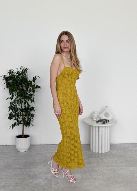 Пляжна сукня Мереживо гірчична