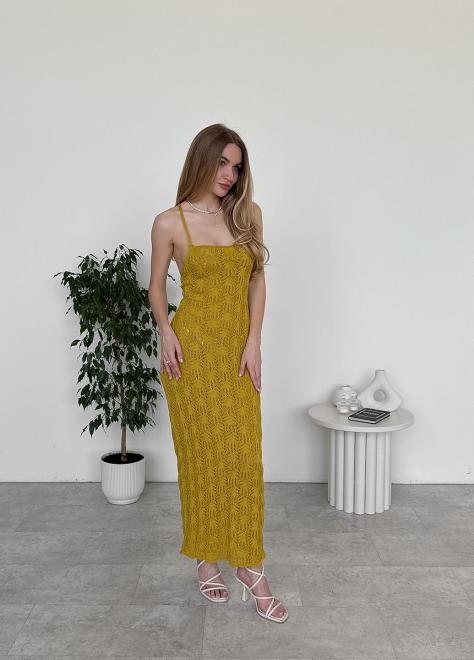 Пляжна сукня Мереживо гірчична