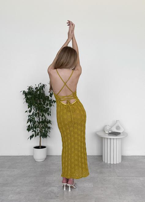 Пляжна сукня Мереживо гірчична