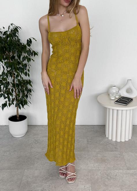 Пляжна сукня Мереживо гірчична