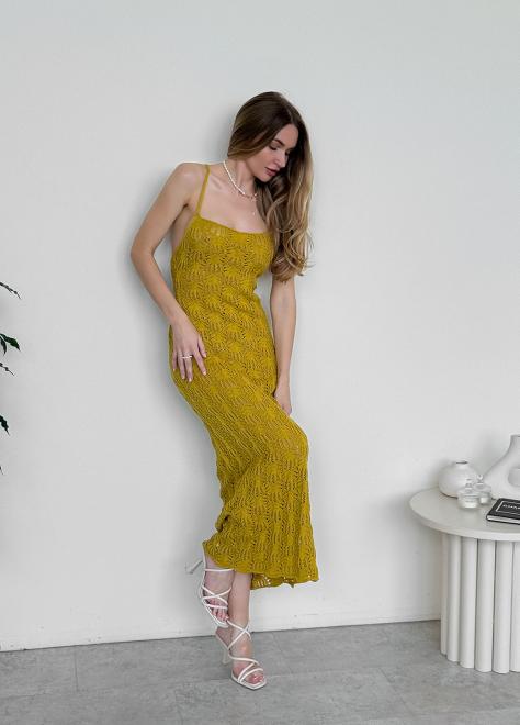 Пляжна сукня Мереживо гірчична