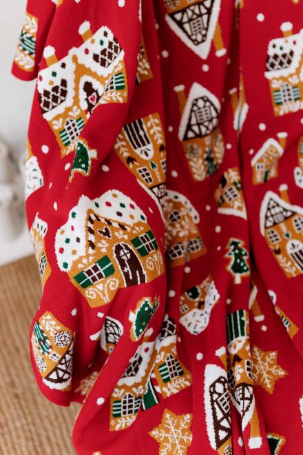 Новорічний плед в'язаний Імбирні будиночки