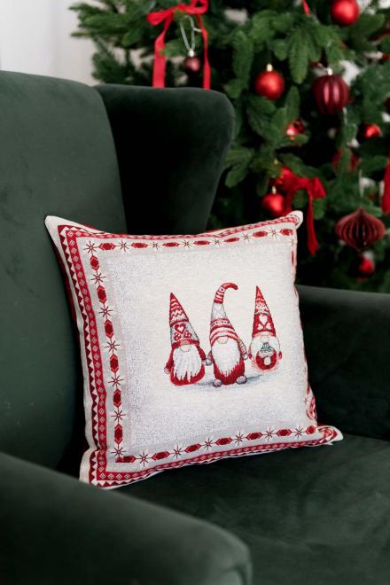 Гобеленова подушка новорiчна Snowfall Три гнома