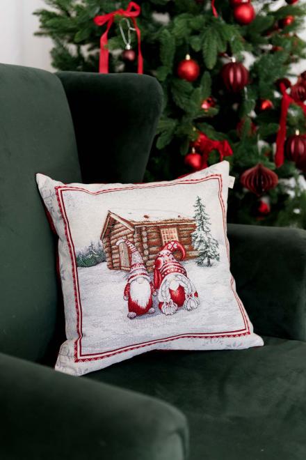 Гобеленова подушка новорiчна Snowfall Парочка гном