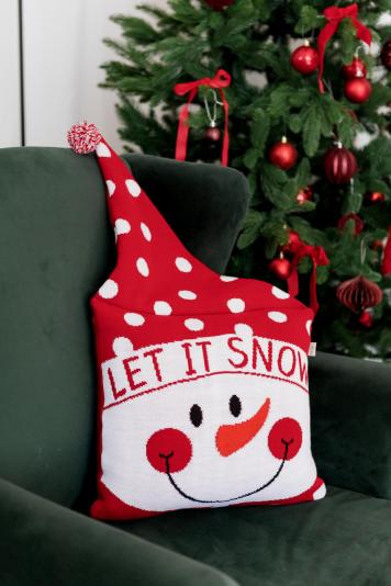 Подушка декоративна в'язана Сніговик у ковпаку
