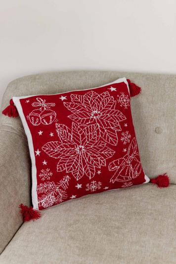 Наволочка в'язана Різдвяник червоний Наволочка в'язана Різдвяник червоний
