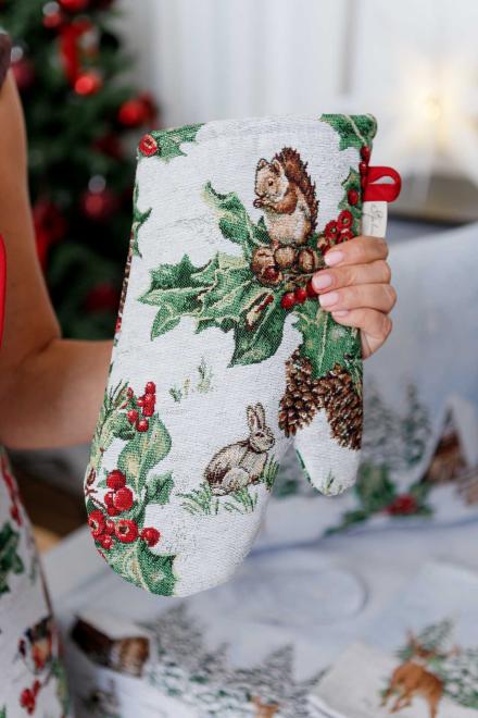 Новорічна гобеленова кухонна рукавиця Squirrel