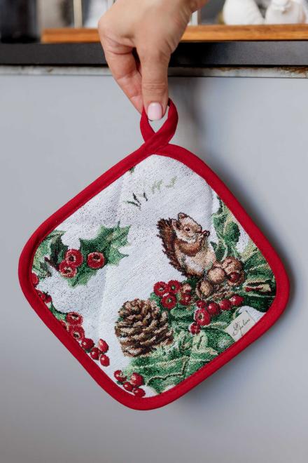 Новорічна гобеленова кухонна прихватка Squirrel