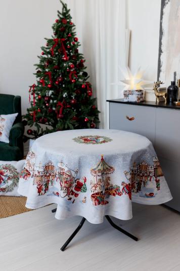 Новорічна кругла гобеленова скатертина Carousel